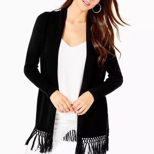 Lilly Pulitzer Tatum Long Fringe Hem Black Cardigan Medium